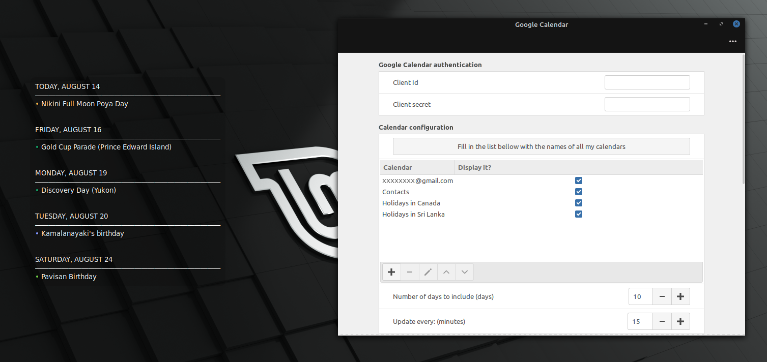 google calendar desklet linux mint